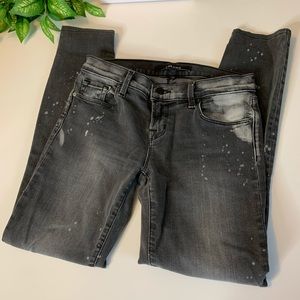 J Brand grey distressed mid-rise skinny crop jeans